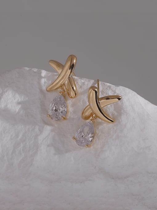 HYACINTH Brass Cubic Zirconia Water Drop Minimalist Stud Earring 2