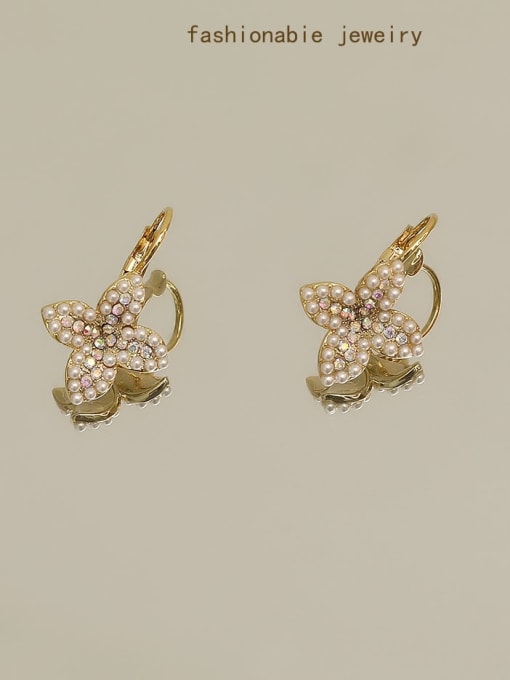 HYACINTH Brass Imitation Pearl Butterfly Vintage Huggie Trend Korean Fashion Earring 2