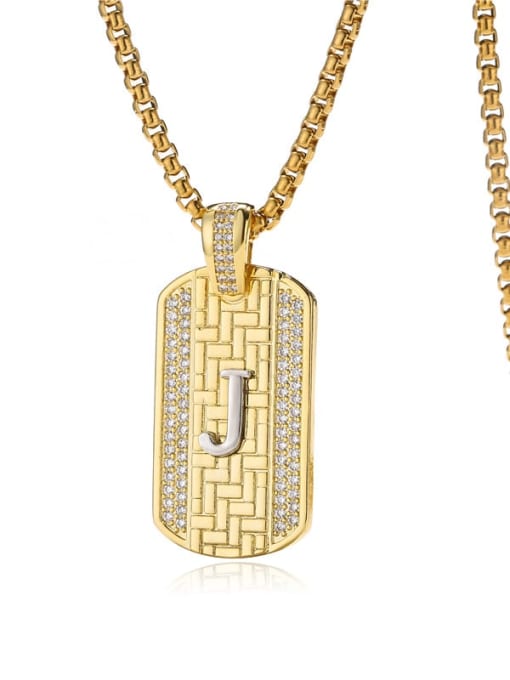 J Brass Cubic Zirconia Letter Vintage Geometric Pendant Necklace