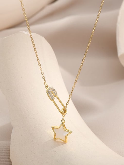 gold XL62919 Brass Shell Pentagram Minimalist Necklace