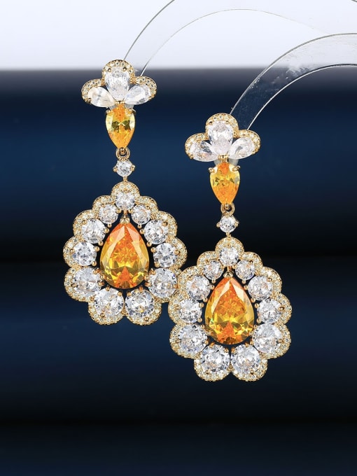 OUOU Brass Cubic Zirconia Orange Flower Luxury Drop Earring 2