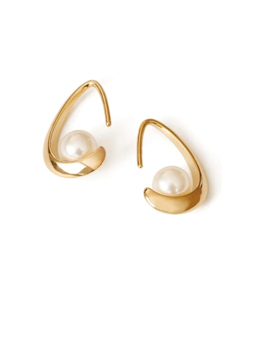 ACCA Brass Imitation Pearl Water Drop Minimalist Stud Earring 0