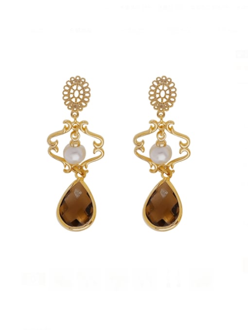 14k gold Brass Glass Stone Geometric Vintage Drop Earring