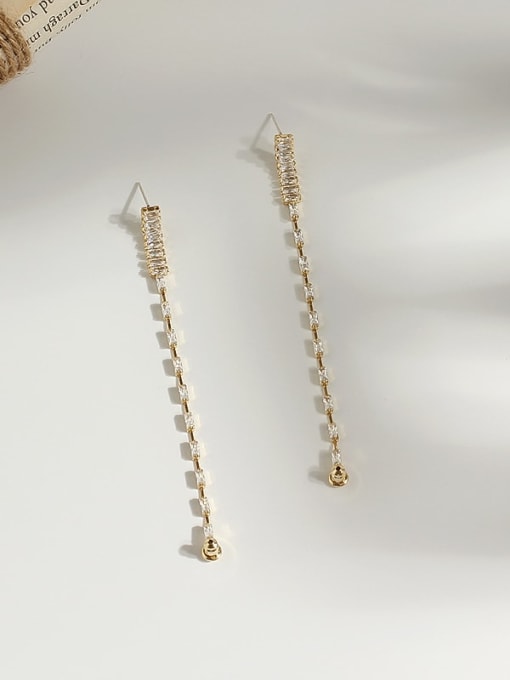 14K  gold Copper Cubic Zirconia Tassel Minimalist Threader Trend Korean Fashion Earring