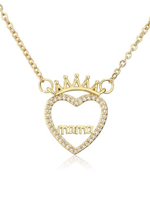 21705 Brass Cubic Zirconia Heart Vintage Letter Pendant Necklace