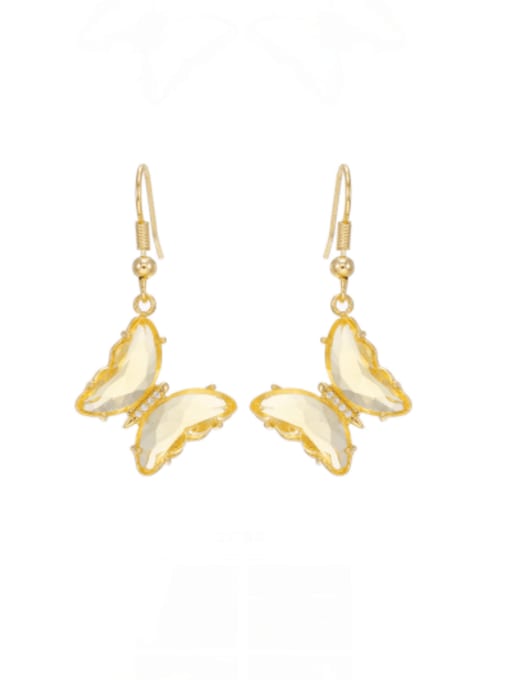 yellow Brass Glass Stone Butterfly Minimalist Hook Earring