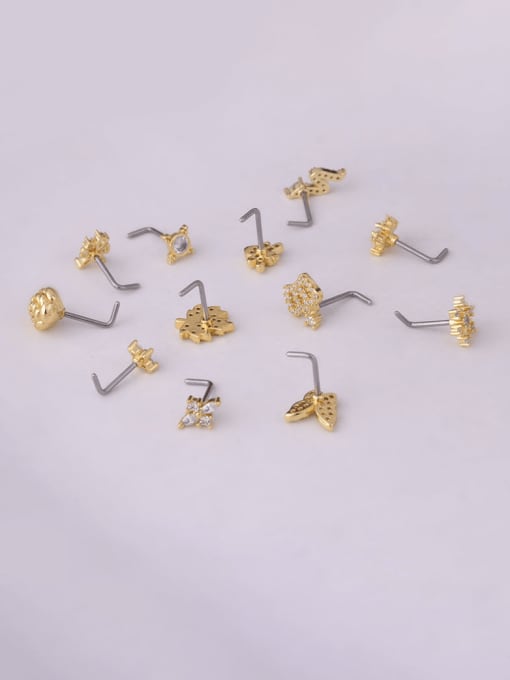 HISON Stainless steel Cubic Zirconia Crown Hip Hop Nose Studs 3