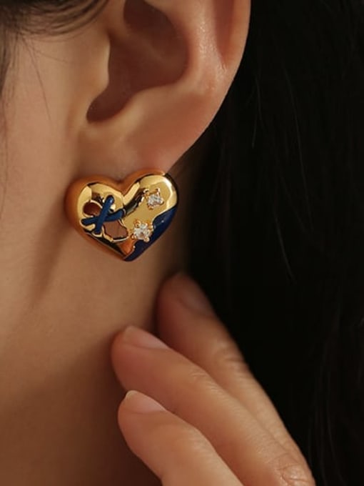 ACCA Brass Enamel Heart Vintage Earring 2