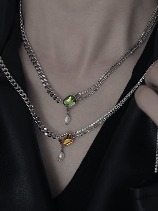 TINGS Brass Glass Stone Geometric Hip Hop Multi Strand Necklace 2