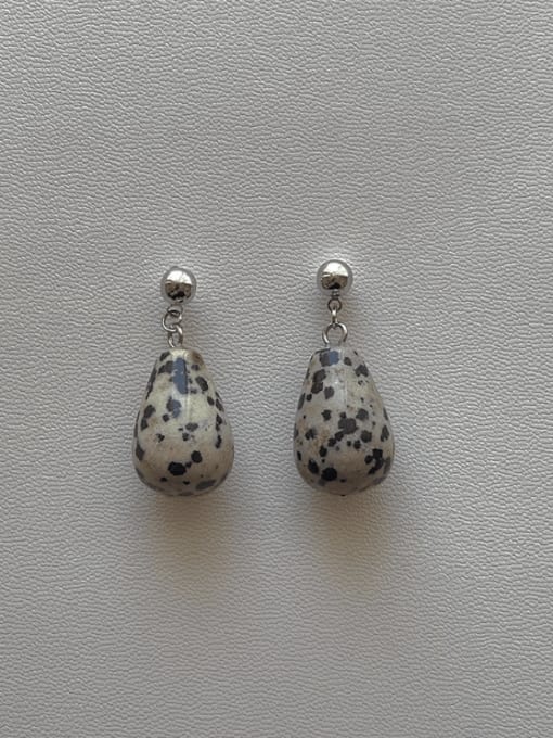 Spotted Stone Earrings Brass Tiger Eye Water Drop Vintage Drop Earring