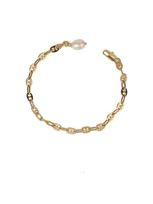 ACCA Brass Imitation Pearl Geometric Vintage Link Bracelet 0