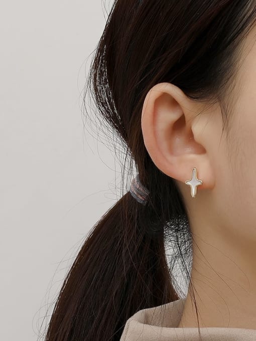 HYACINTH Copper Enamel Cross Minimalist Stud Trend Korean Fashion Earring 1
