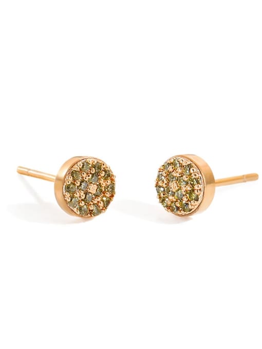Rose Gold+ Light Green Stainless steel Rhinestone Round Minimalist Stud Earring