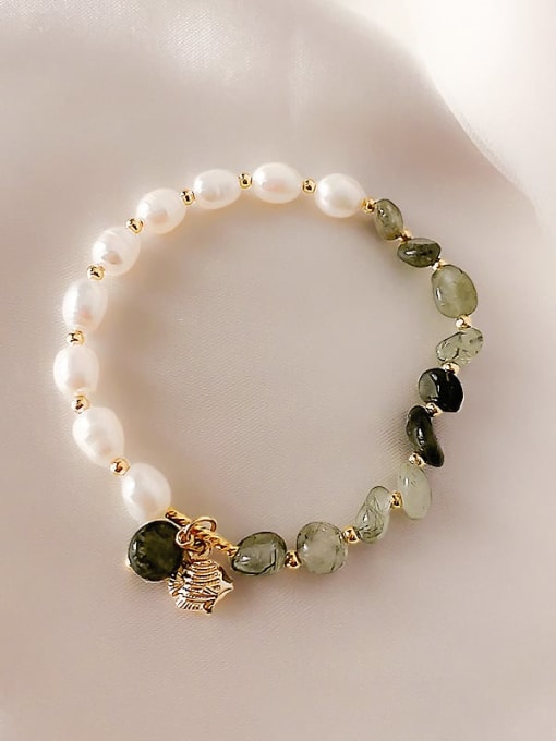 Green Crystal Bracelet Alloy Imitation Pearl Irregular Ethnic Adjustable Bracelet