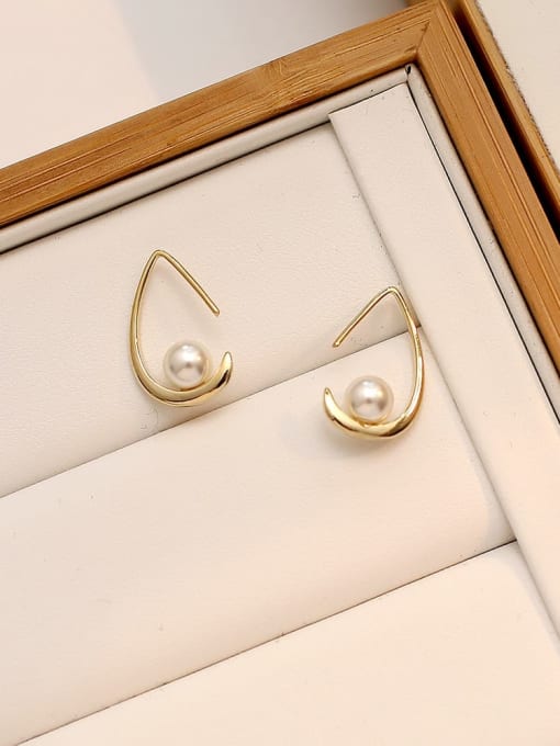 HYACINTH Copper Imitation Pearl Geometric Minimalist Stud Trend Korean Fashion Earring 1