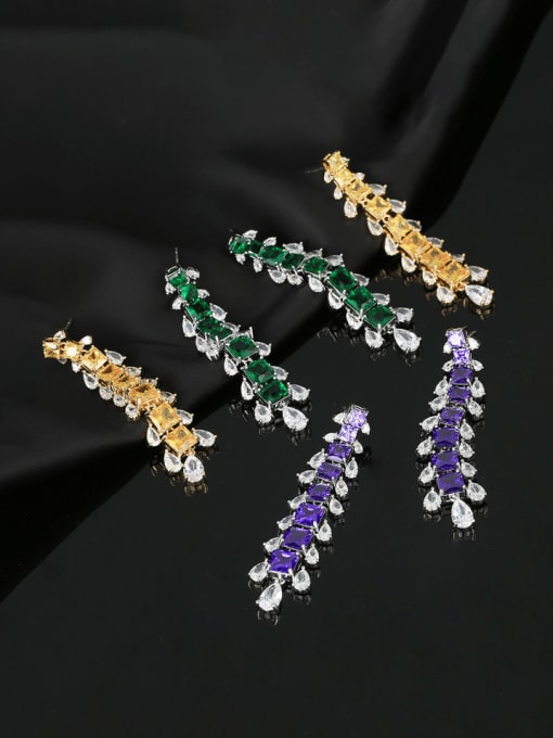 OUOU Brass Cubic Zirconia Leaf Luxury Cluster Earring