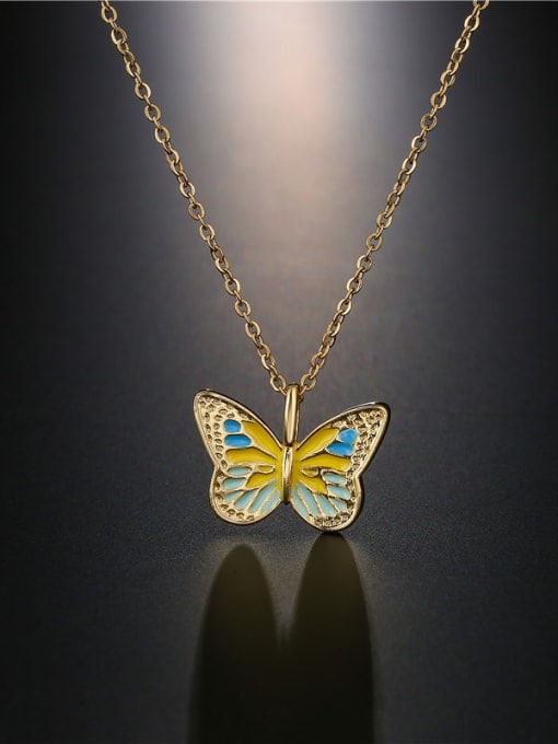 AOG Brass Rhinestone Enamel Butterfly Pendant Necklace 2