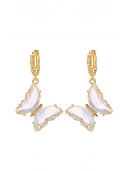 white Brass Glass Stone Multi Color Butterfly Minimalist Huggie Earring