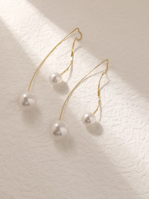 14k Gold Brass Imitation Pearl Tassel Minimalist Hook Trend Korean Fashion Earring