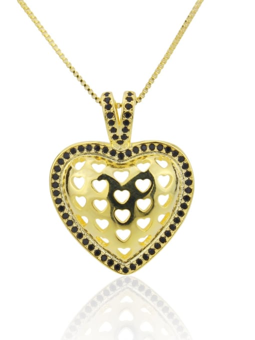 golden Brass Hollow Heart  Vintage  Pendant Necklace