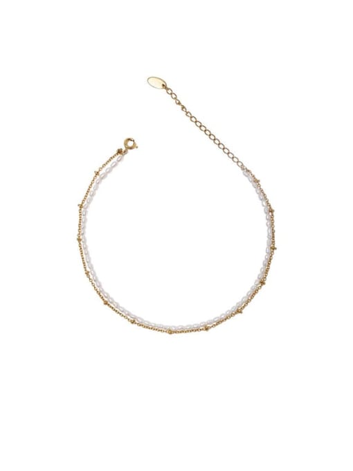 ACCA Brass Imitation Pearl Geometric Vintage Double Layer Anklet 0
