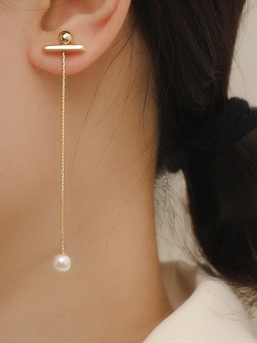 HYACINTH Brass Imitation Pearl Tassel Minimalist Drop Trend Korean Fashion Earring 2