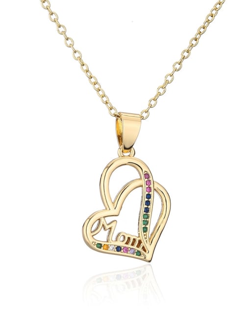 21703 Brass Cubic Zirconia  Dainty  Heart Letter MOM Pendant Necklace
