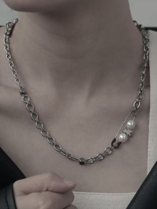 TINGS Titanium Steel Imitation Pearl Geometric Hip Hop Necklace 1