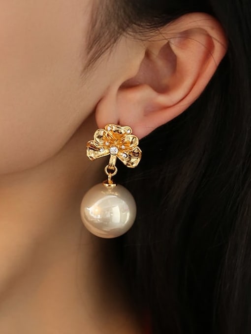 Five Color Brass Imitation Pearl Flower Dainty Stud Earring 1