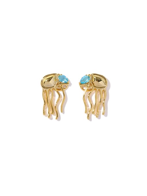 ACCA Brass Cubic Zirconia Animal Jellyfish Vintage Stud Earring 0