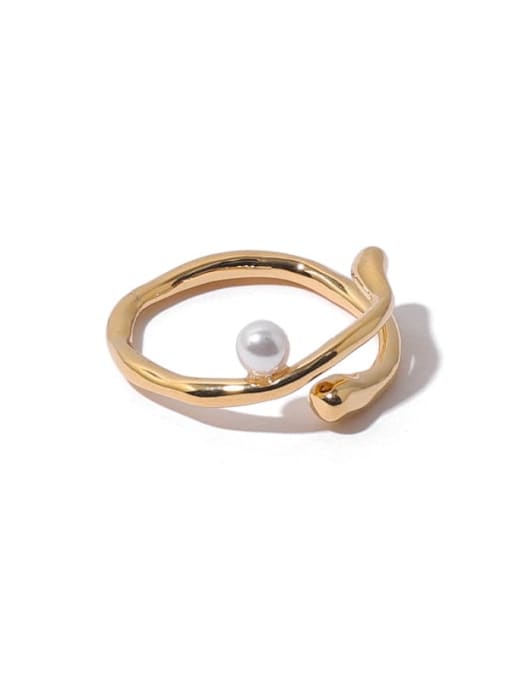 Golden Pearl Ring Brass Imitation Pearl Irregular Vintage Band Ring