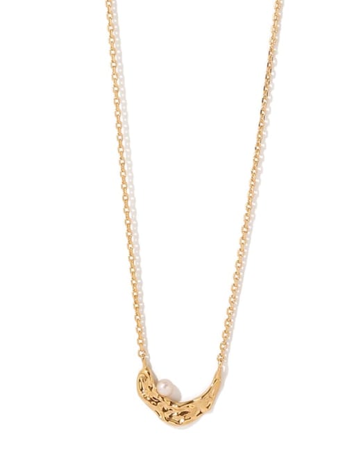 golden Brass Imitation Pearl Moon Vintage Necklace