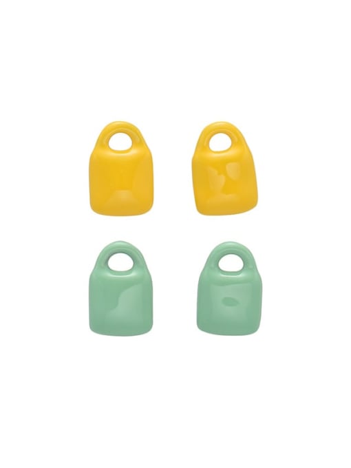 Five Color Brass Enamel Locket Minimalist Stud Earring 0
