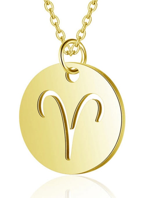 Aries gold Titanium Steel Constellation Minimalist  Round Pendant Necklace