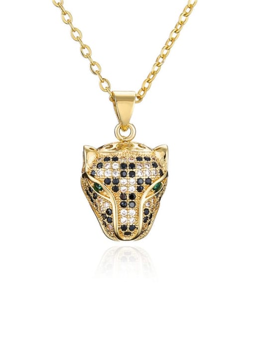 20726 Brass Cubic Zirconia Vintage  Leopard  Hand Pendant Necklace