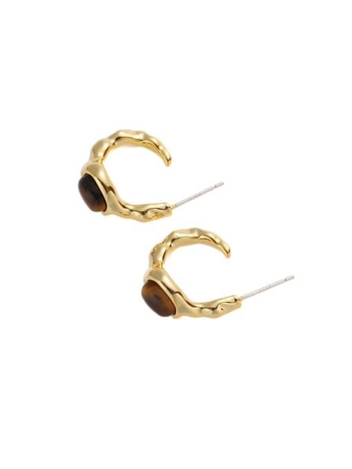 ACCA Brass Tiger Eye Geometric Vintage Stud Earring 2