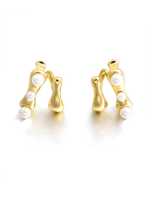 golden Brass Imitation Pearl Geometric Minimalist Clip Earring