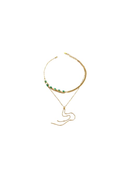 ACCA Brass Freshwater Pearl Green Tassel Vintage Necklace 0