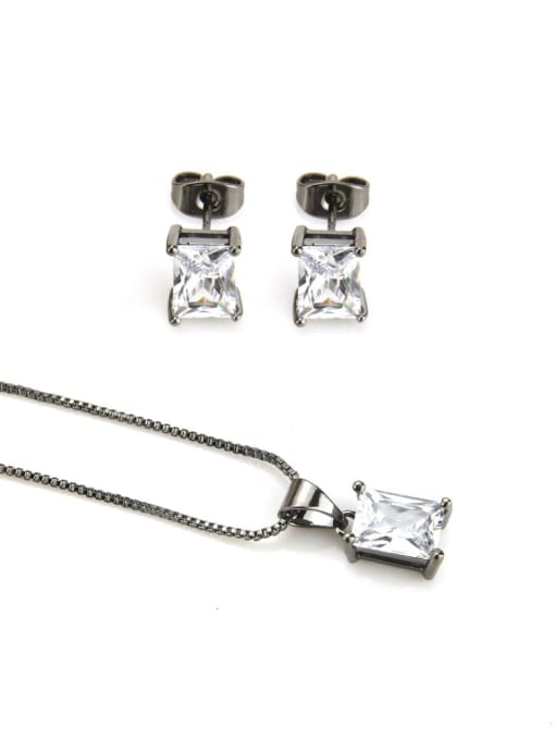 Black white zirconium plated Brass Rectangle Cubic Zirconia Earring and Necklace Set