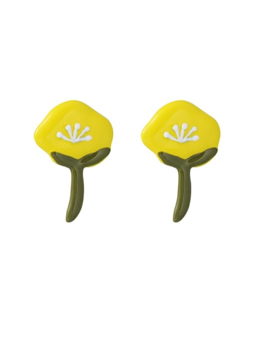 Chartreuse flower earrings Alloy Enamel Icon Minimalist Stud Earring