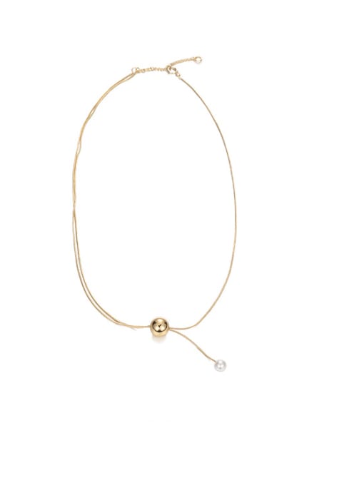 Adjustable necklace Brass Round ball long adjustable glass bead Minimalist Lariat Necklace