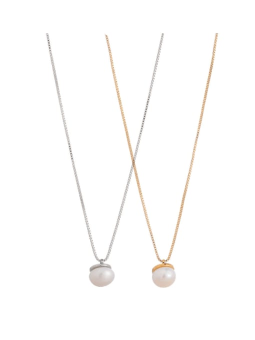 Five Color Brass Imitation Pearl Geometric Minimalist Necklace