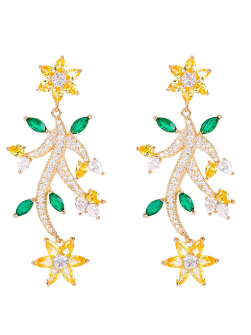 OUOU Brass Cubic Zirconia Multi Color Flower Luxury Cluster Earring 3