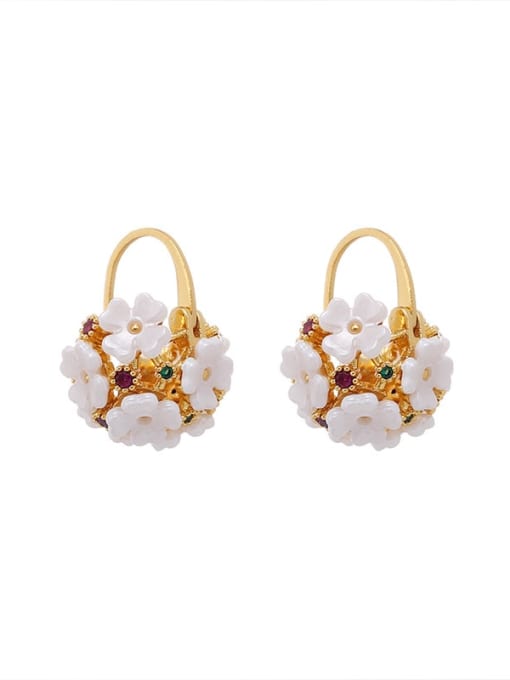 Five Color Brass Resin Flower Bohemia Huggie Earring 0