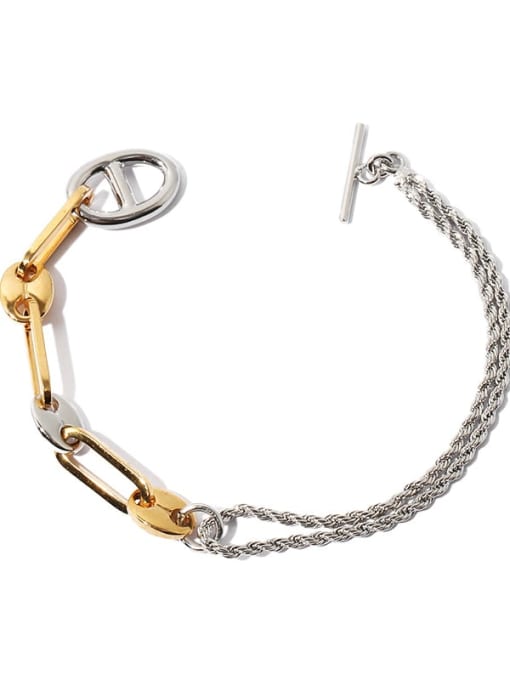 Gold and steel contrast Brass Geometric Vintage Double-layer twist  chain Link Bracelet