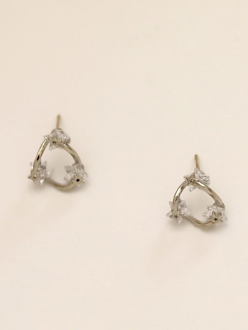 White K Brass Cubic Zirconia Heart Minimalist Stud Trend Korean Fashion Earring