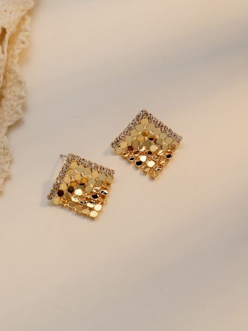 14K  gold Copper Rhinestone Metal sequined Geometric Minimalist Stud Trend Korean Fashion Earring