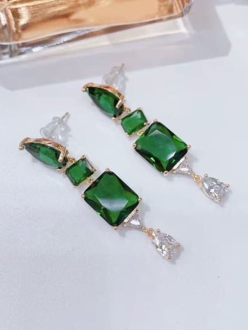 green Brass Cubic Zirconia Geometric Luxury Cluster Earring