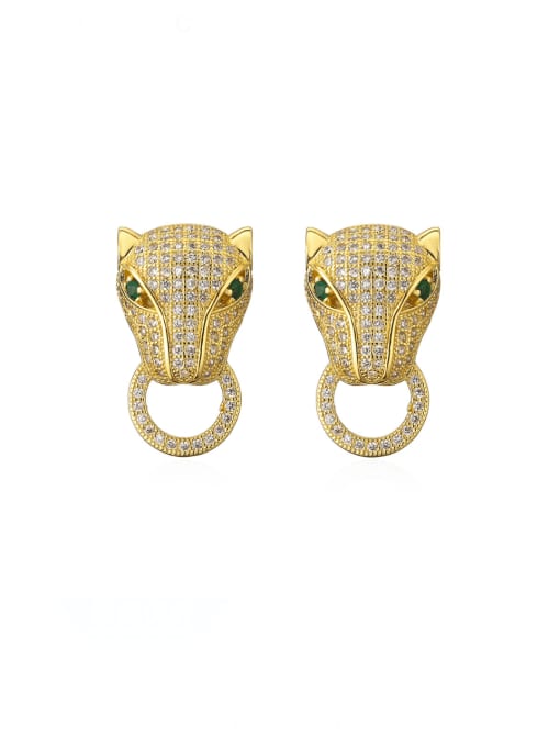 42621 Brass Cubic Zirconia Animal  Leopard head Vintage Stud Earring