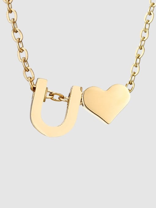 U 14 K Ggold Stainless steel Letter Minimalist  Heart Pendant Necklace